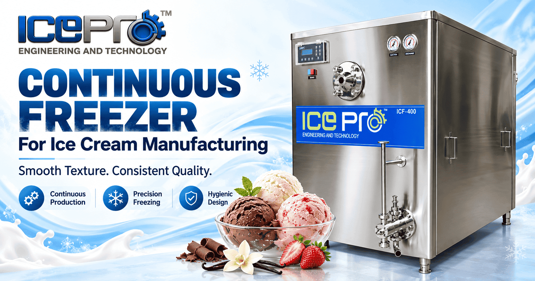 Continuous Freezer for Ice Cream Manufacturing